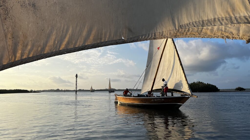 Dhow boat at sunset in Shela, Lamu