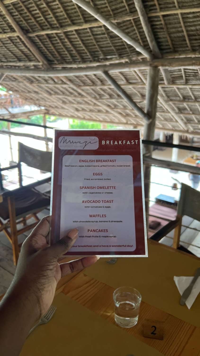 breakfast menu at la luna jambiani zanzibar 